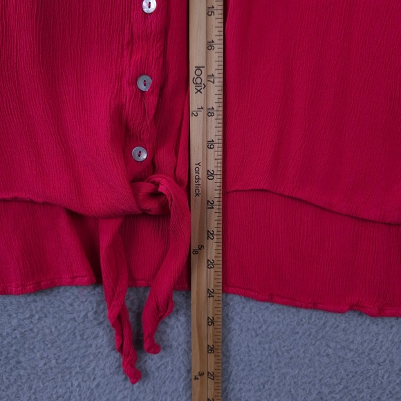 Chicos Shirt Womens 3 US XL Pink Tie Hem Button Up Dolman Sleeve Crinkle Top - Picture 6 of 9